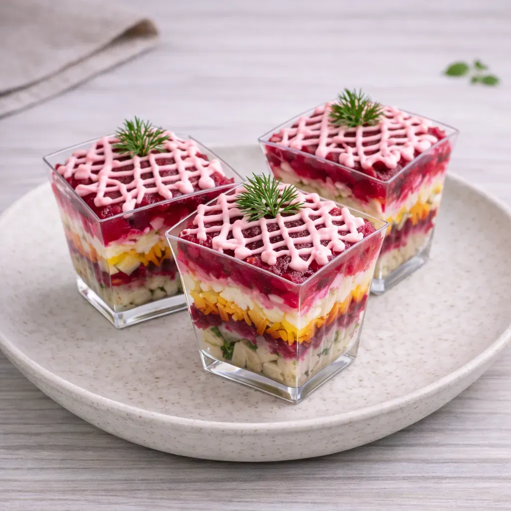 
            
                Кейтеринг Покровка: Мини-салат Сельдь под шубой — классическое блюдо в удобном исполнении на банкет Нижний Новгород
            
             50 г 
        