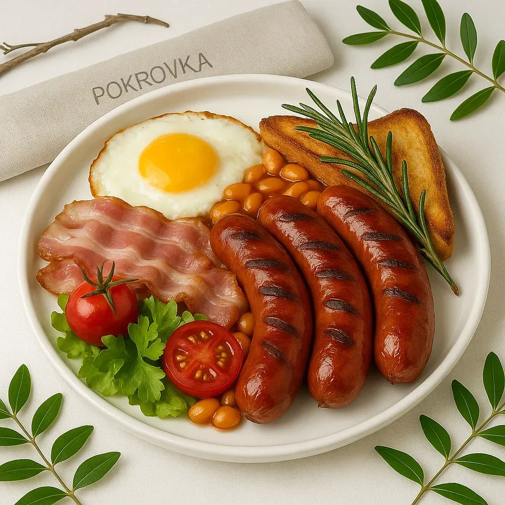 Сосиски гриль с беконом и овощами