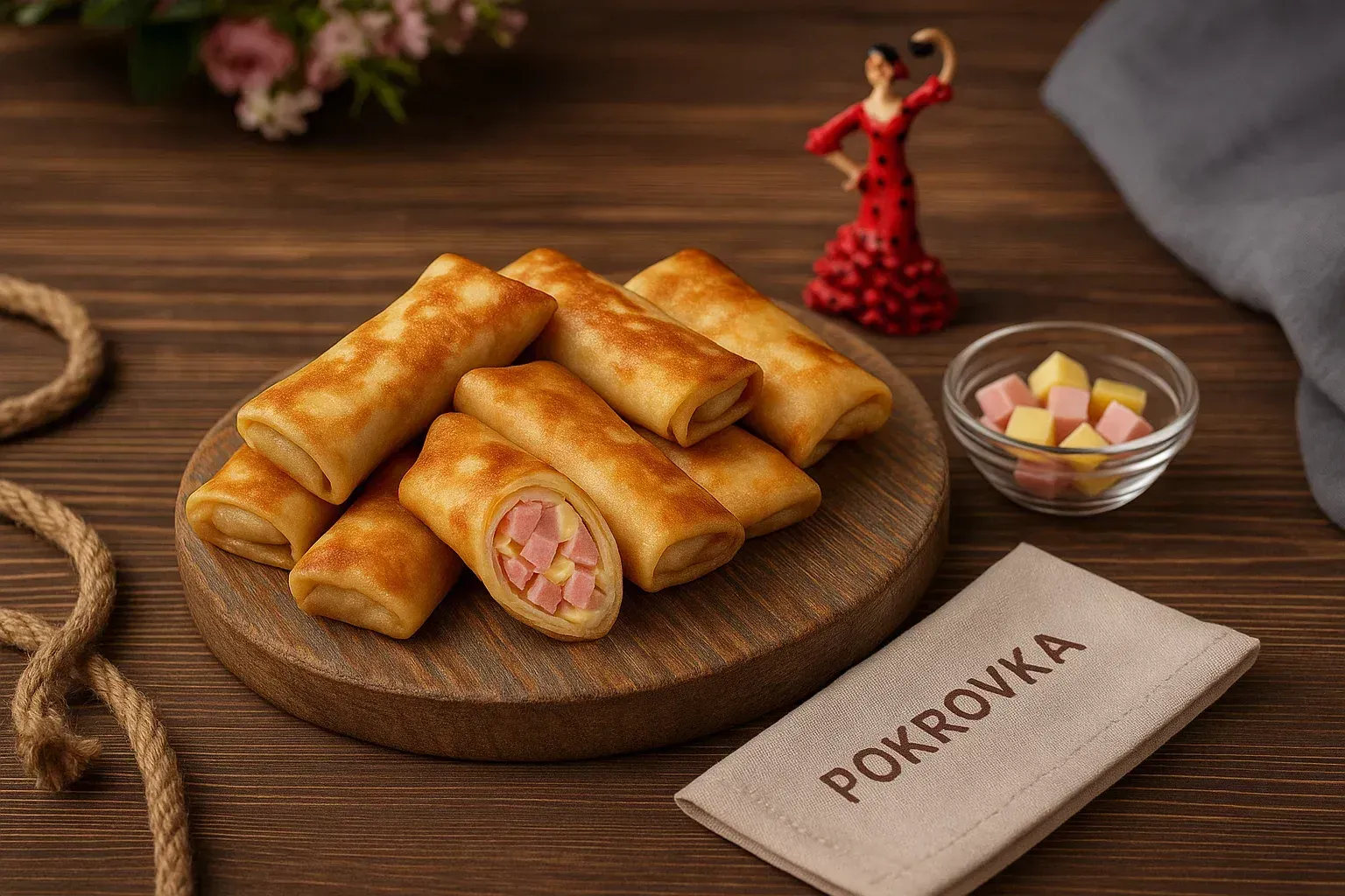 
            
                Блинчики "Золотое Утро" с начинкой из сыра и ветчины - вкусный завтрак и идеальная закуска на фуршетном столе
            
             55 г 
        
