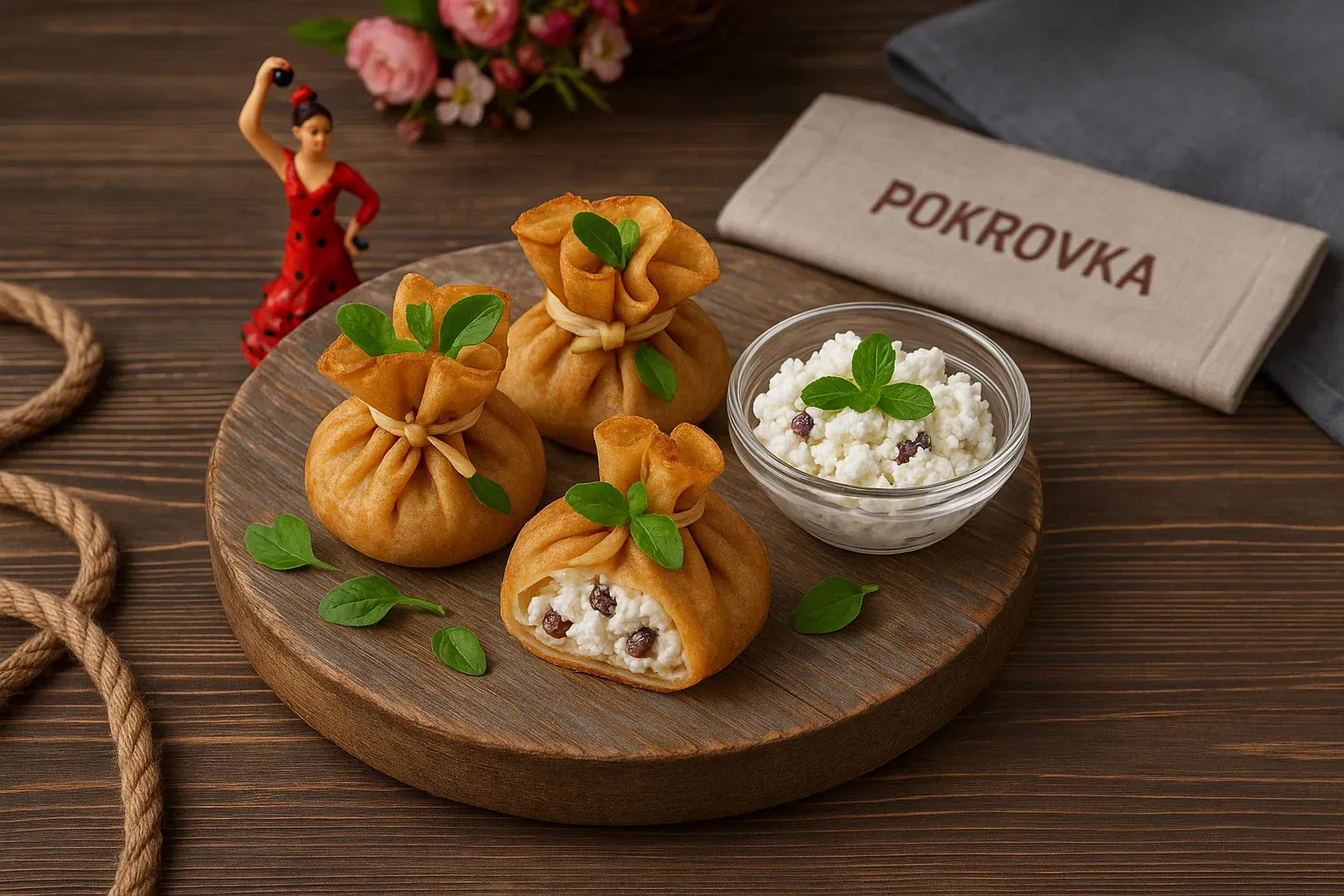 
            
                Блинный мешочек с творогом и изюмом - закажите доставку закусок прямо сейчас
            
             55 г 
        