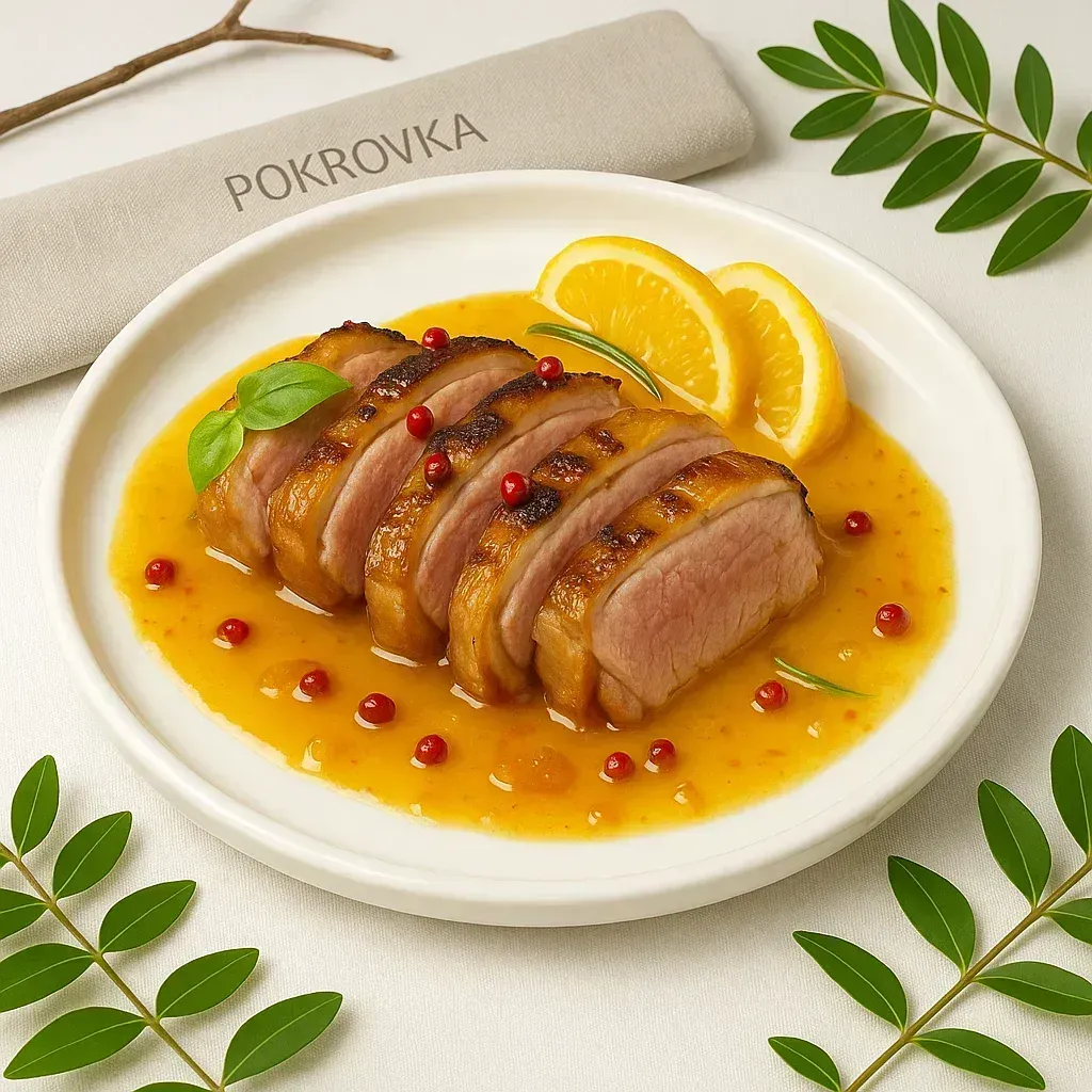 
            
                Грудка утки с апельсиновым соусом
            
             120 г 
        