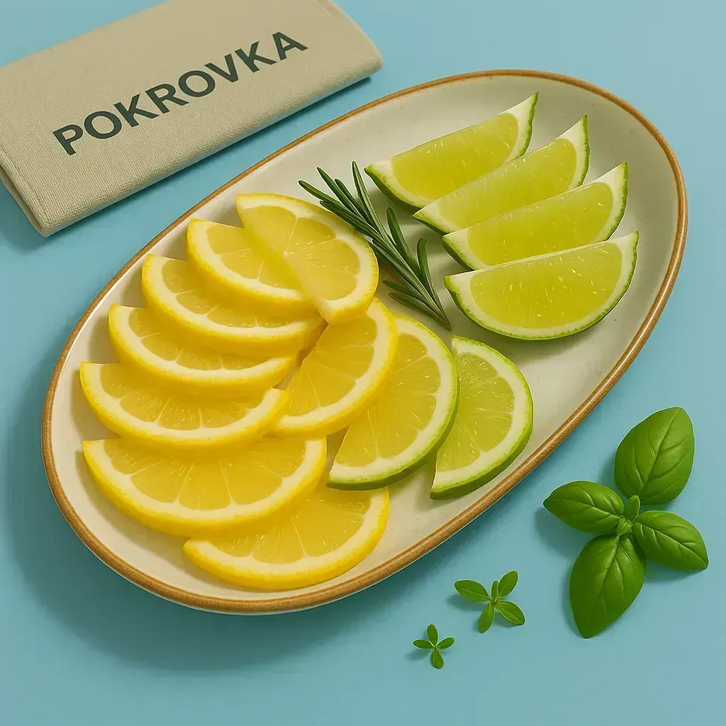 Кейтеринг Покровка: Тарелка цитрусовых: лимон и лайм — яркие фрукты для освежения доставка Нижний Новгород