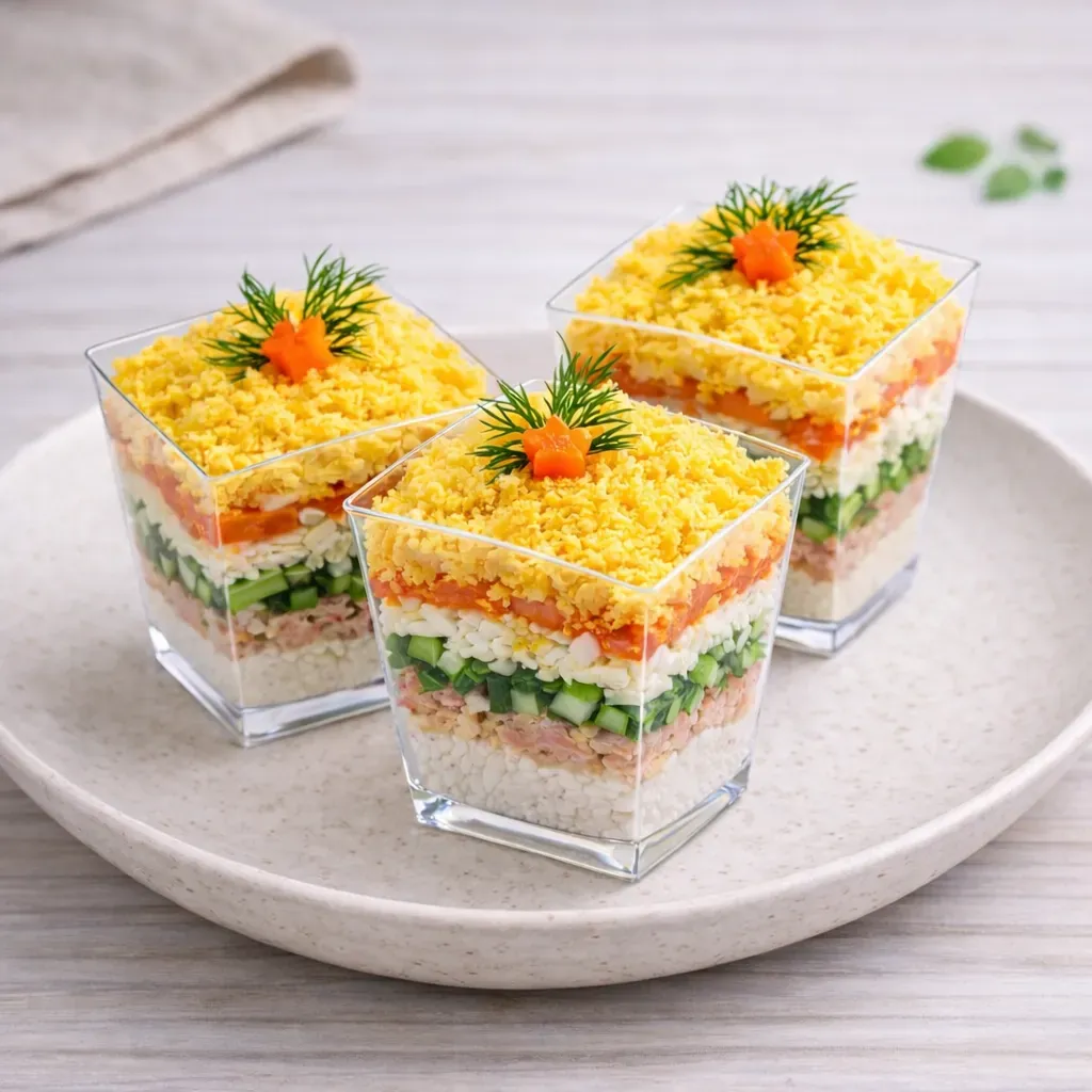 
            
                Кейтеринг Покровка: Мини-салат Мимоза — классический салат в удобном формате доставка в Нижнем Новгороде
            
             50 г 
        