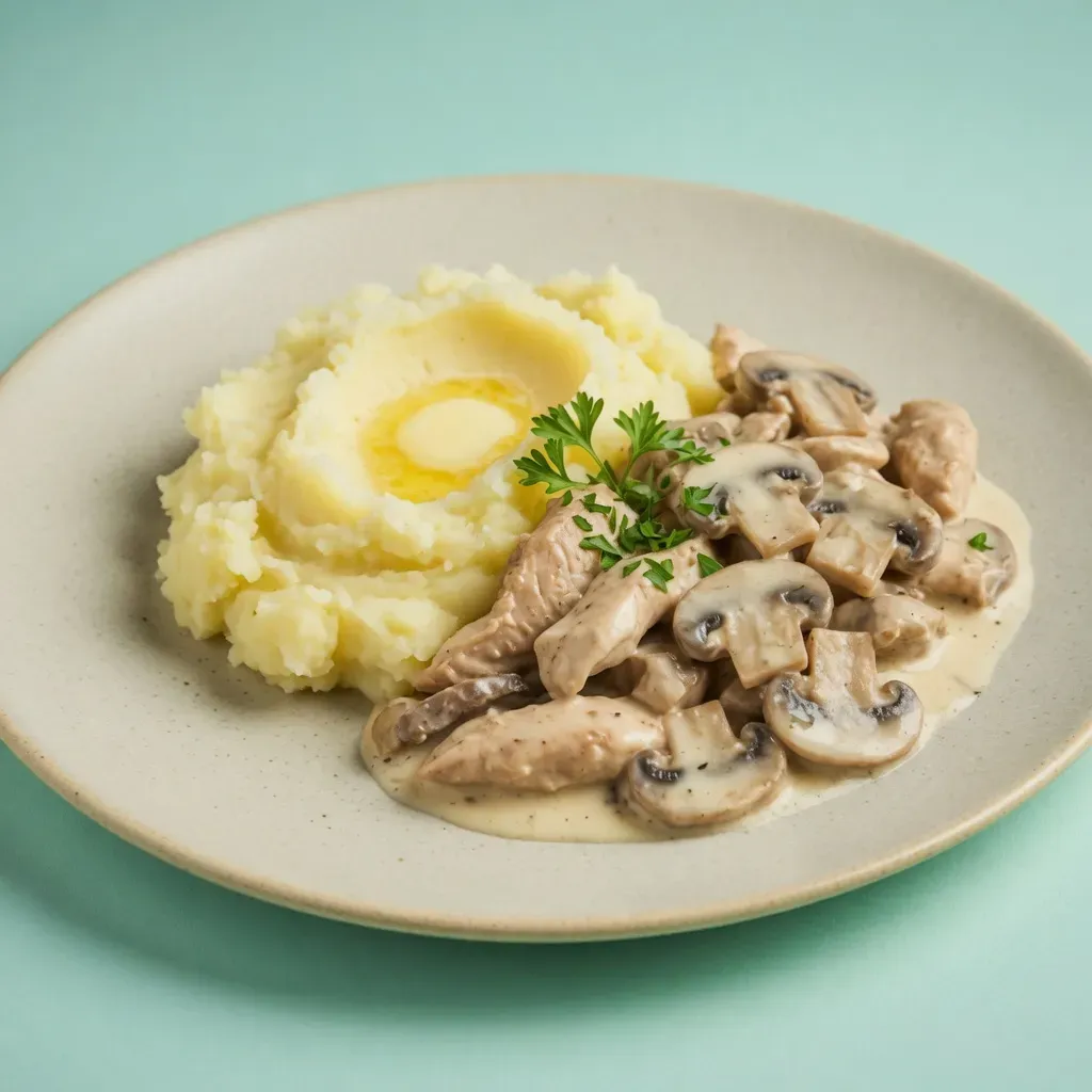 [KN] Строганов из курицы с картофельным пюре