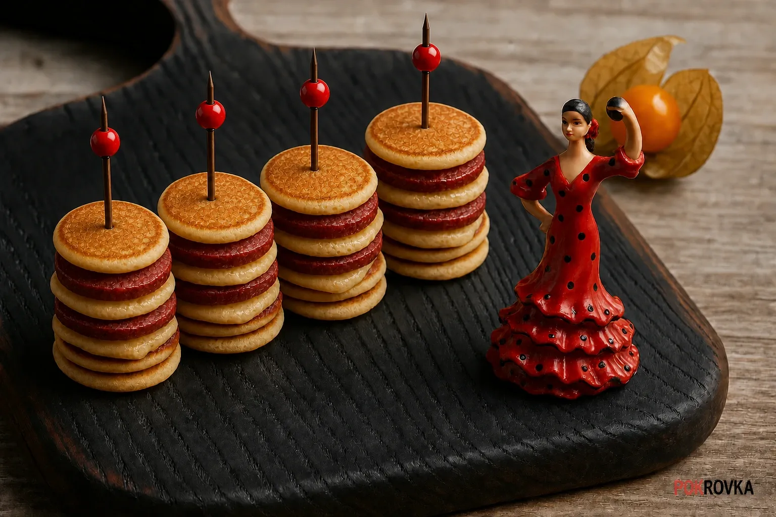 Мини-панкейки с топленым сыром и копчёной колбаской