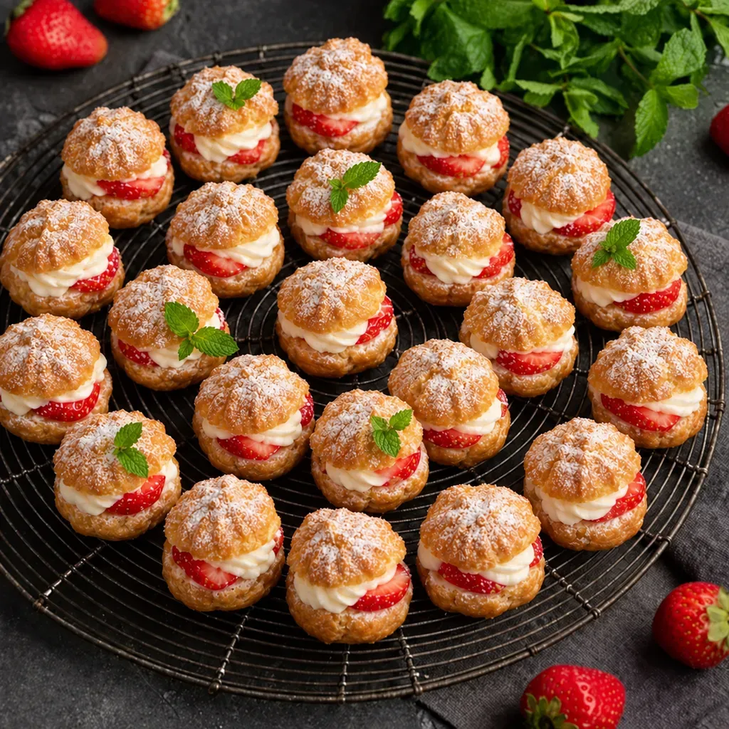 Сет мини-профитролей с клубникой и сырным кремом