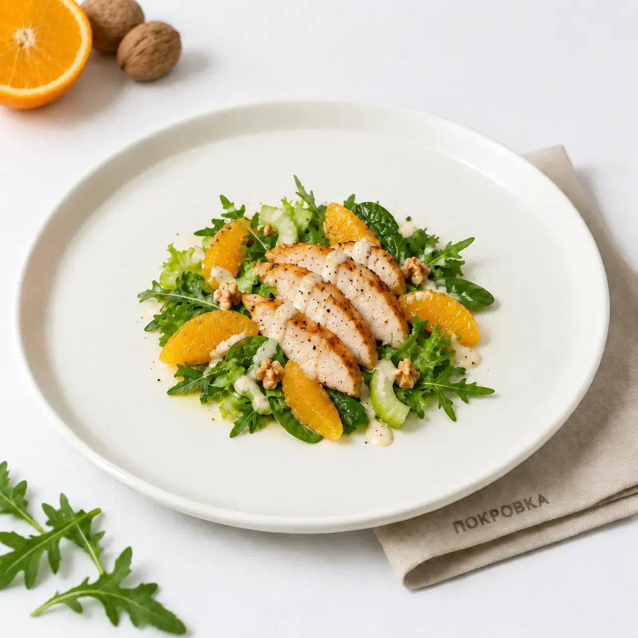 Салат с куриным филе, апельсином и ореховым соусом